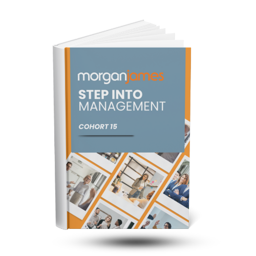 An image of book cover with step into management information